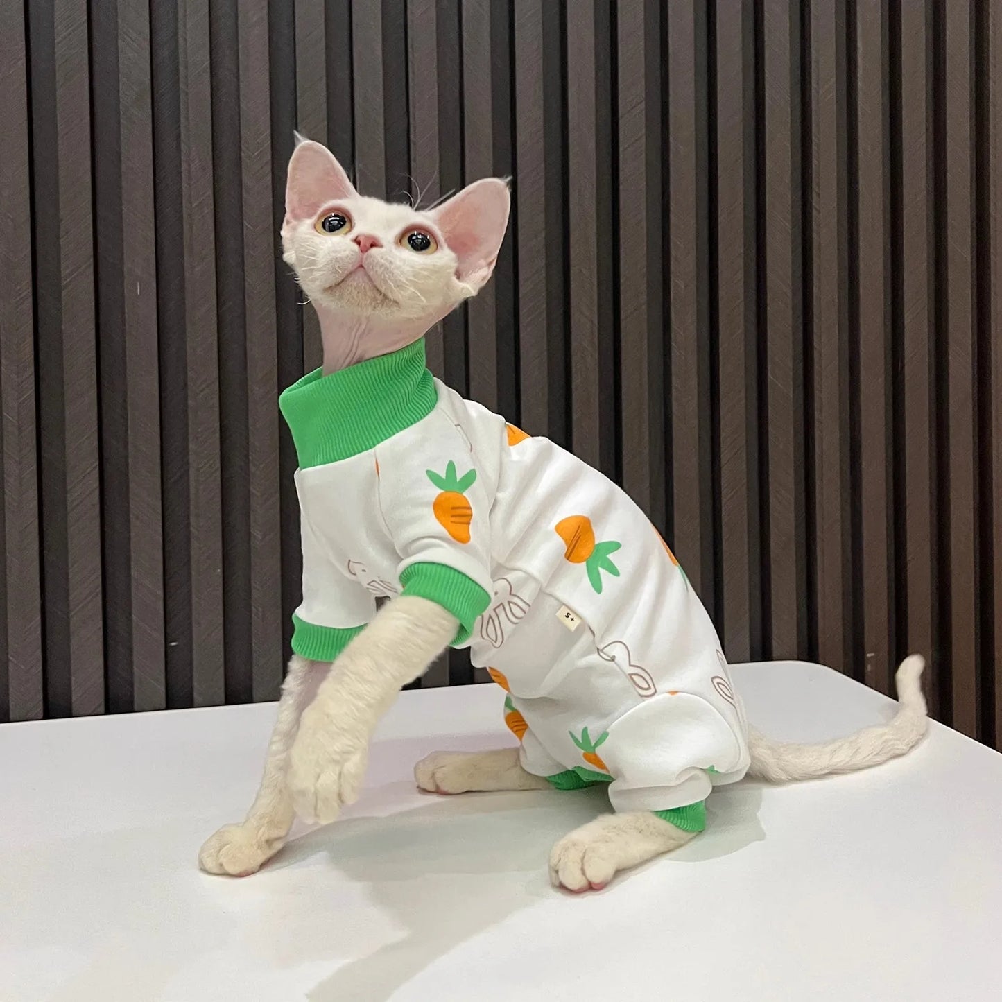 Cartoon Four-legged Clothes, Carrots, Bunny Prints, Hairless Cat Clothes, Sphynx Cats, Devon, All-inclusive, Hair-proof, Sleeved