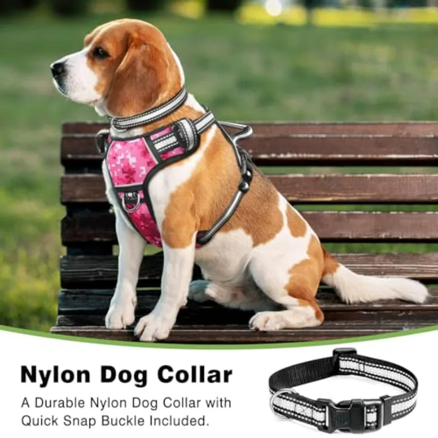 Dog Harness No Pull, Pet Harnesses with Dog Collar, Adjustable Reflective Oxford Outdoor Vest, Front/Back Leash Clips for,,, Ex