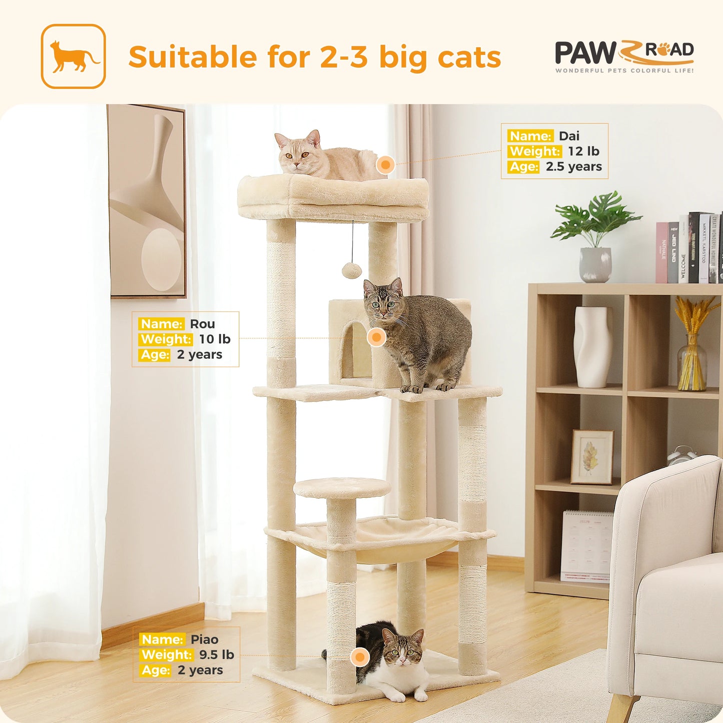 PAWZ Road Five Level Cat Tree With Scratching Posts