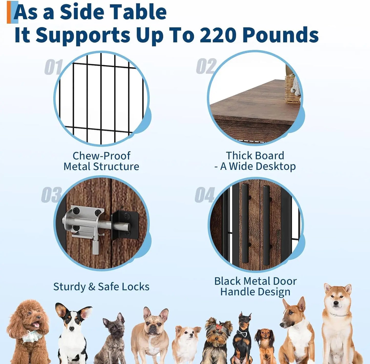 HiMISS Double-Door Pet Crate Furniture Kennel End Table For Dogs