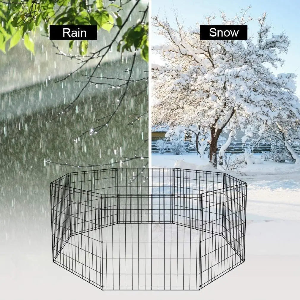 Foldable Dog Playpen, 8-Panel Metal Exercise Pen With Door