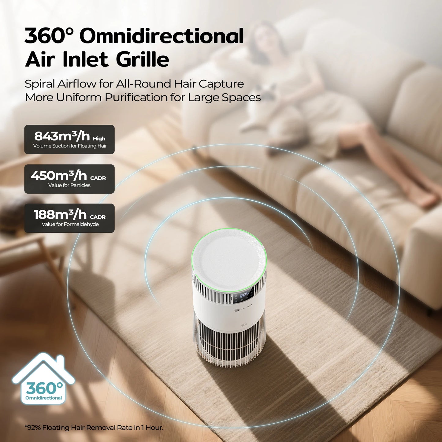 Amicura P2 Air Purifier for Pet Allergy Sufferers High CADR