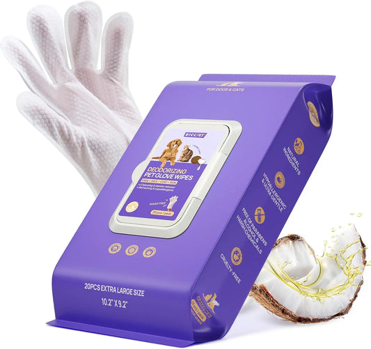 Pet Grooming Glove Wipes for Dogs & Cats, Vet Recommended Hypoallergenic Hydrating Nourish Fur, 20pcs Coconut Scent