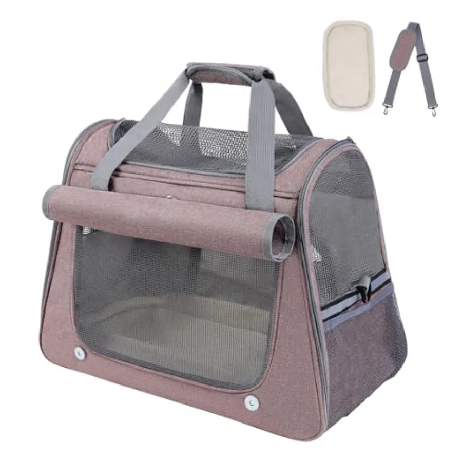 Airline Approved Soft-Sided Pet Carrier for Cats Small Dogs - Ventilated Travel Bag with Removable Mat Under 15 lbs Red