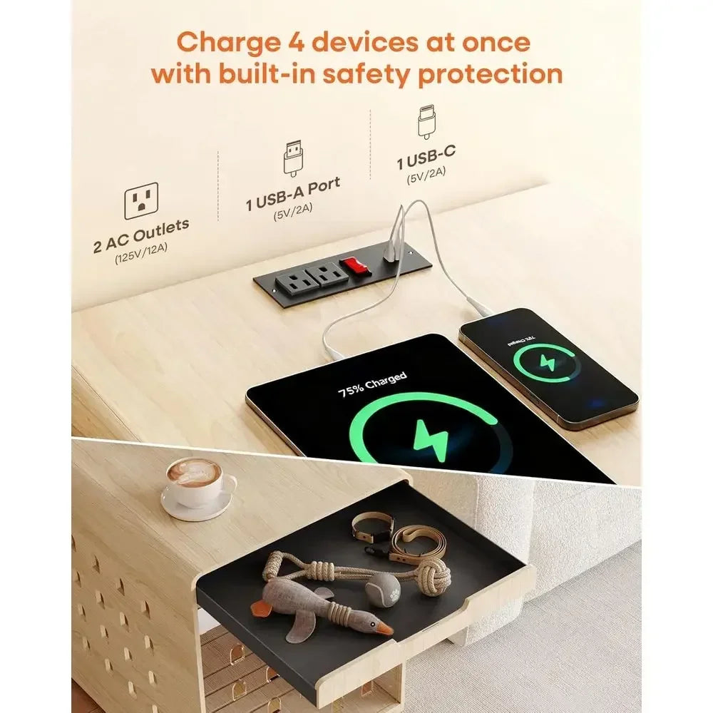 Oak Pet Crate Furniture With Charging Station And Acrylic Door