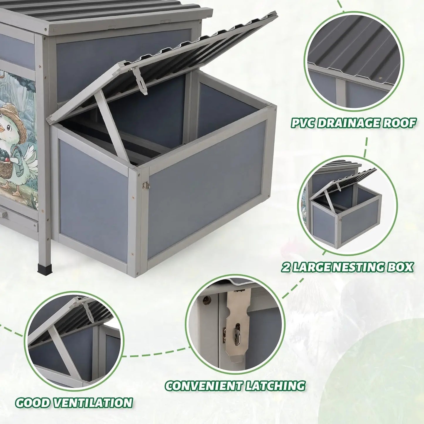 Wooden Chicken Coop With Nesting Boxes For Outdoor Backyard Poultry