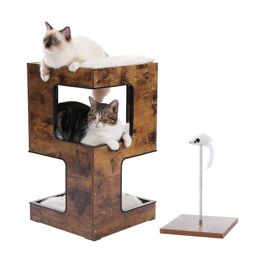 PAWZ Road Wood Cat Condo Tree Tower With Removable Mats