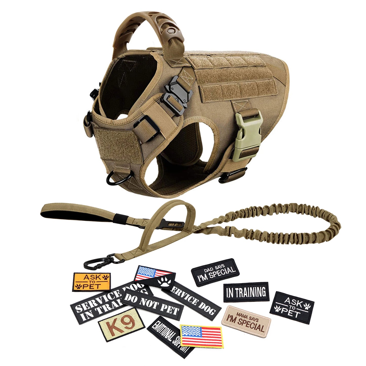 Military Large Dog Harness Collar Leash Bags Patches Set Pet Malinois Training Vests Tactical Dogs Harnesses Accessories