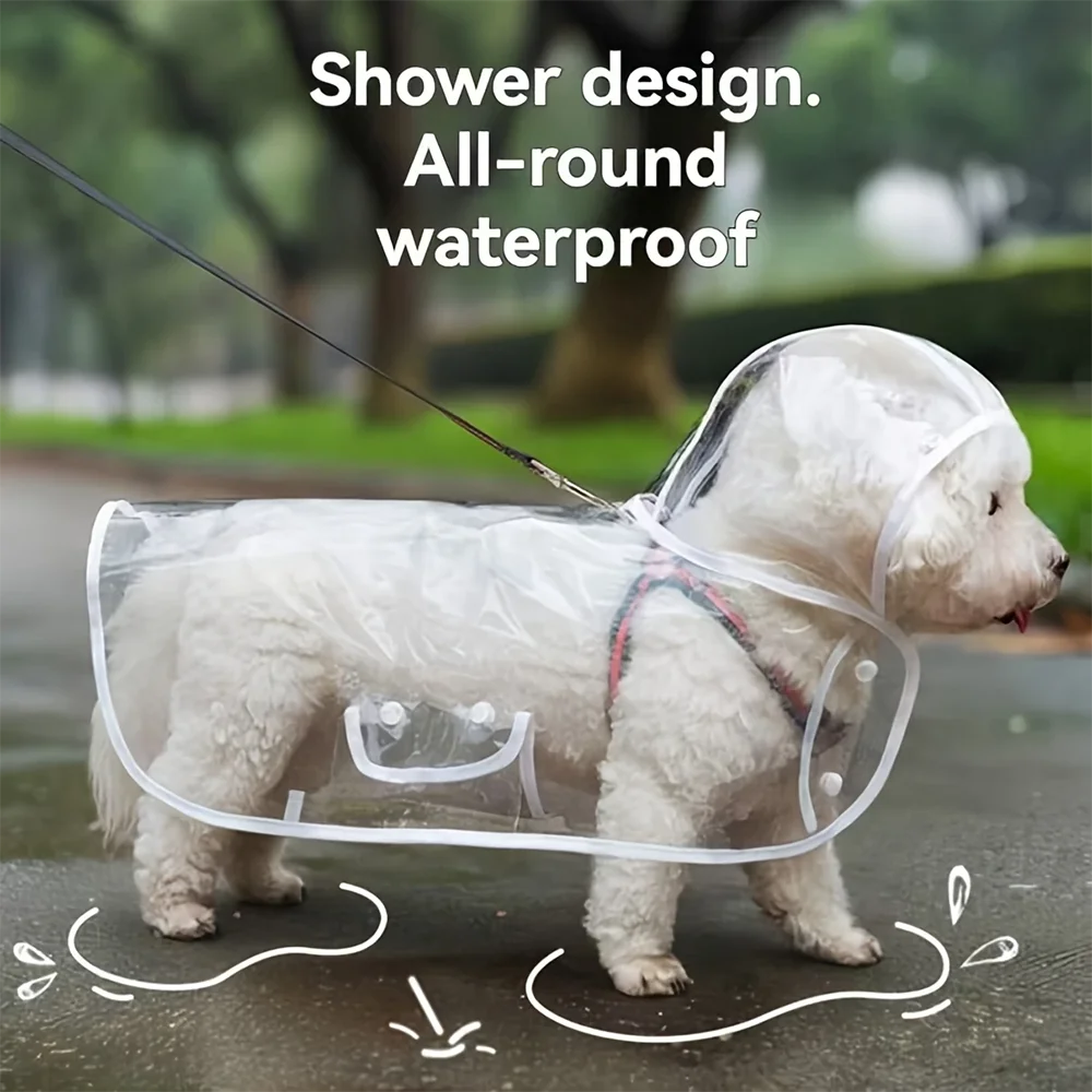 Transparent Water Resistant Dog Raincoat With Adjustable Belly Strap