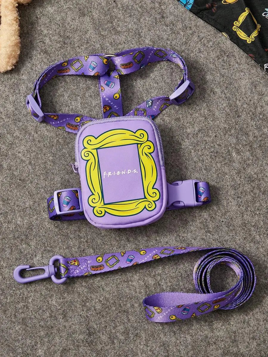 Cartoon Printed Pet Harness Leash Set For Cats And Dogs