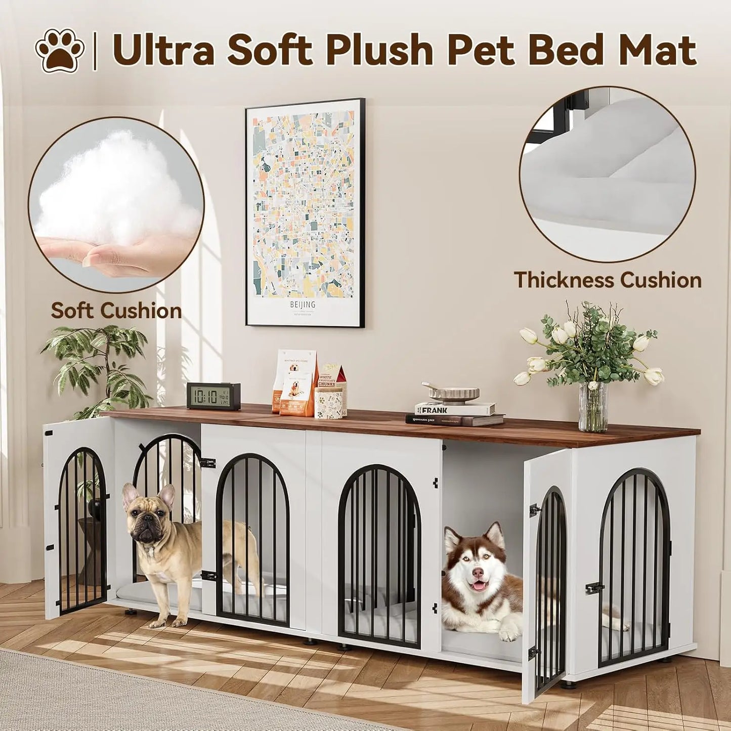HiMISS Dog Crate Furniture For Two Dogs TV Stand Cushions