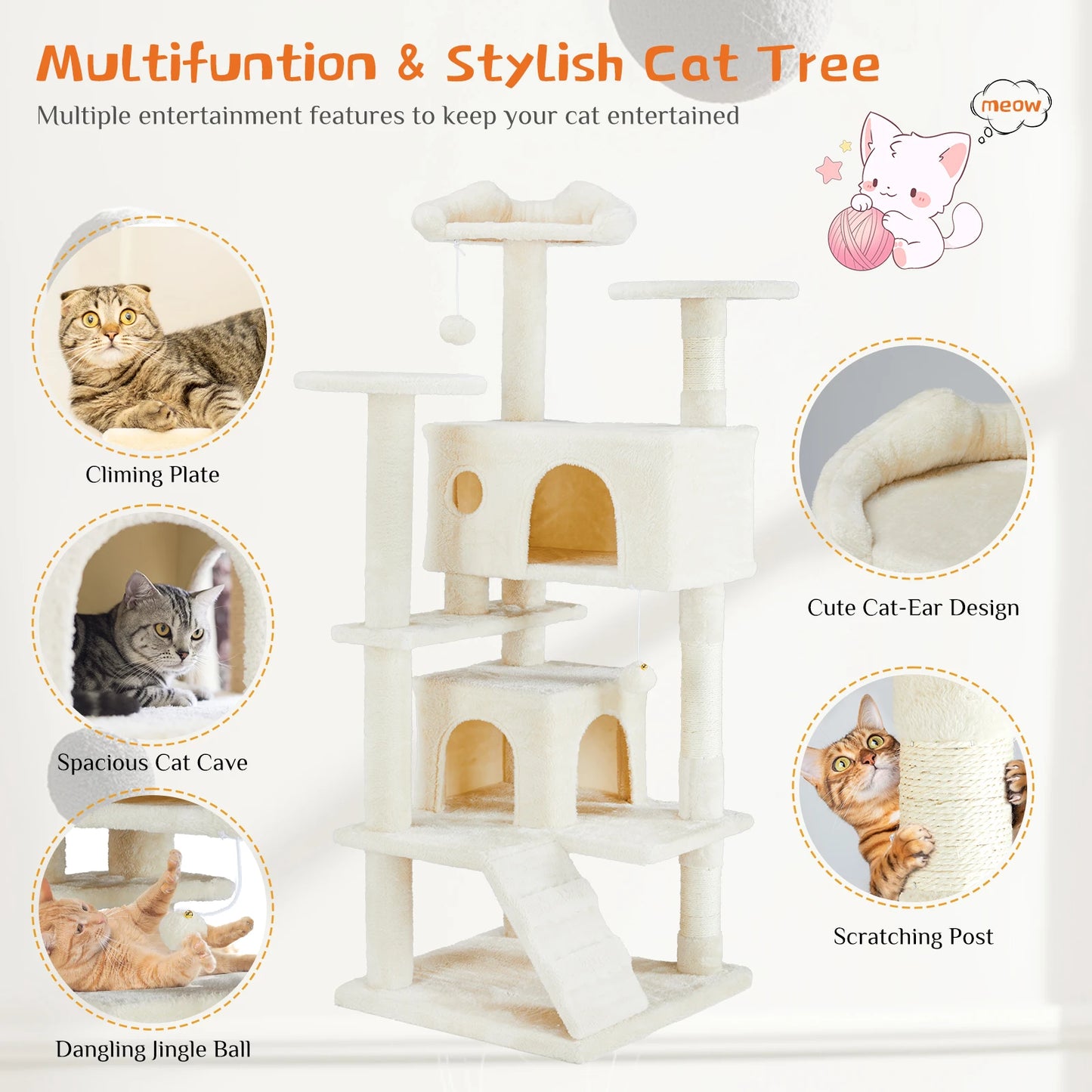 JHK Multi-Level Cat Tree Tower With Indoor Sisal Scratching Post