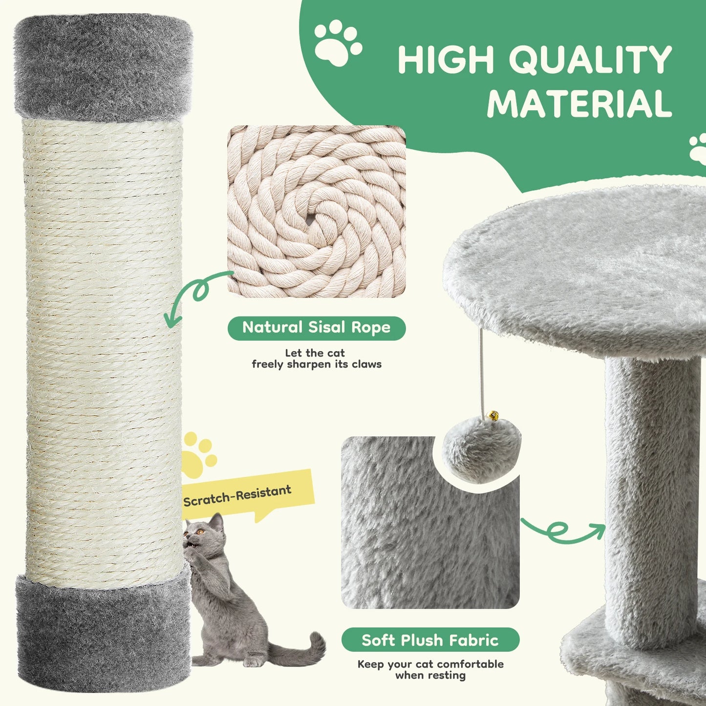 JHK Cat Tree Four-Tier Multi-Cat Climbing Tower With Sisal Posts