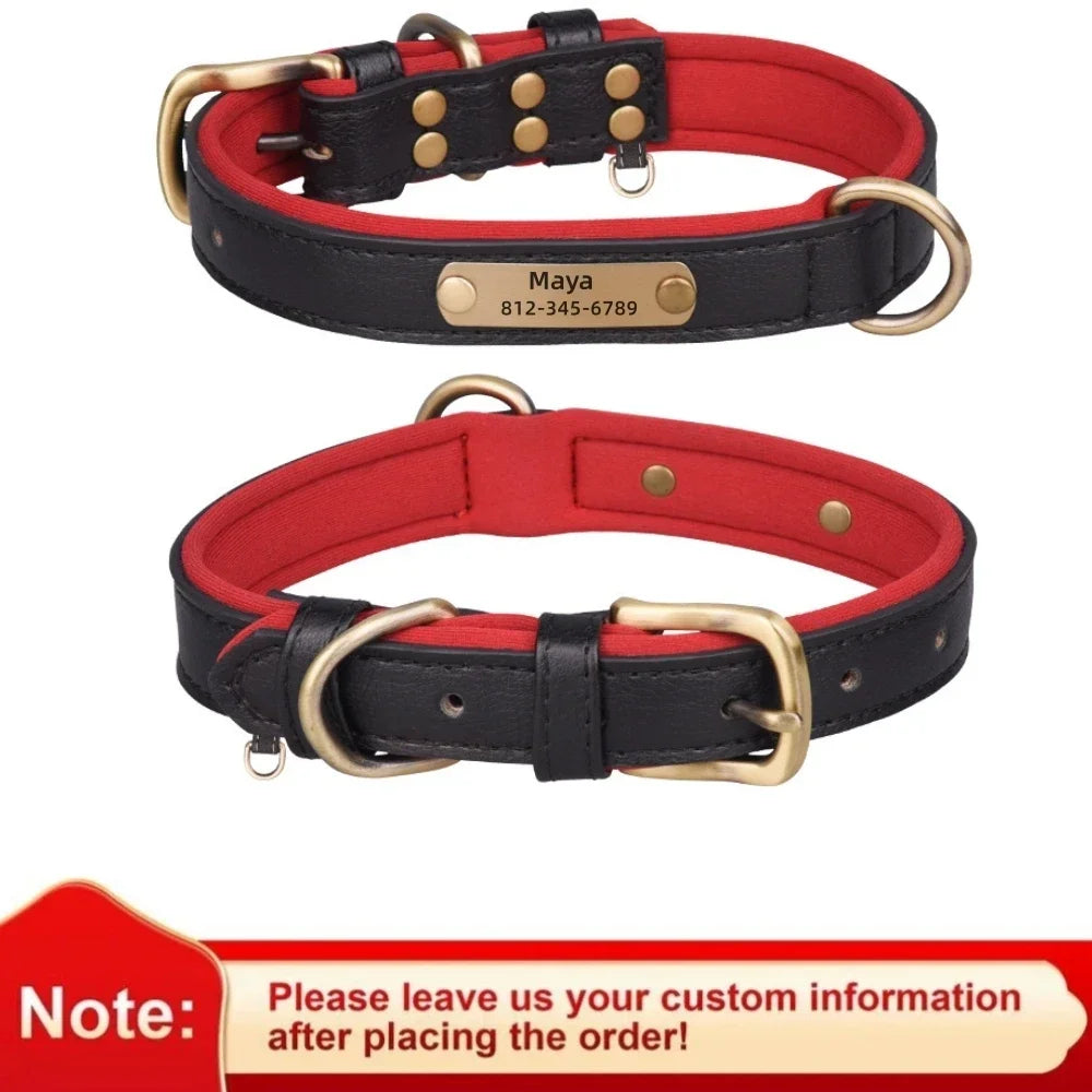 COOYOMOO Personalized Leather ID Nameplate Dog Collar Padded Comfort Engraving