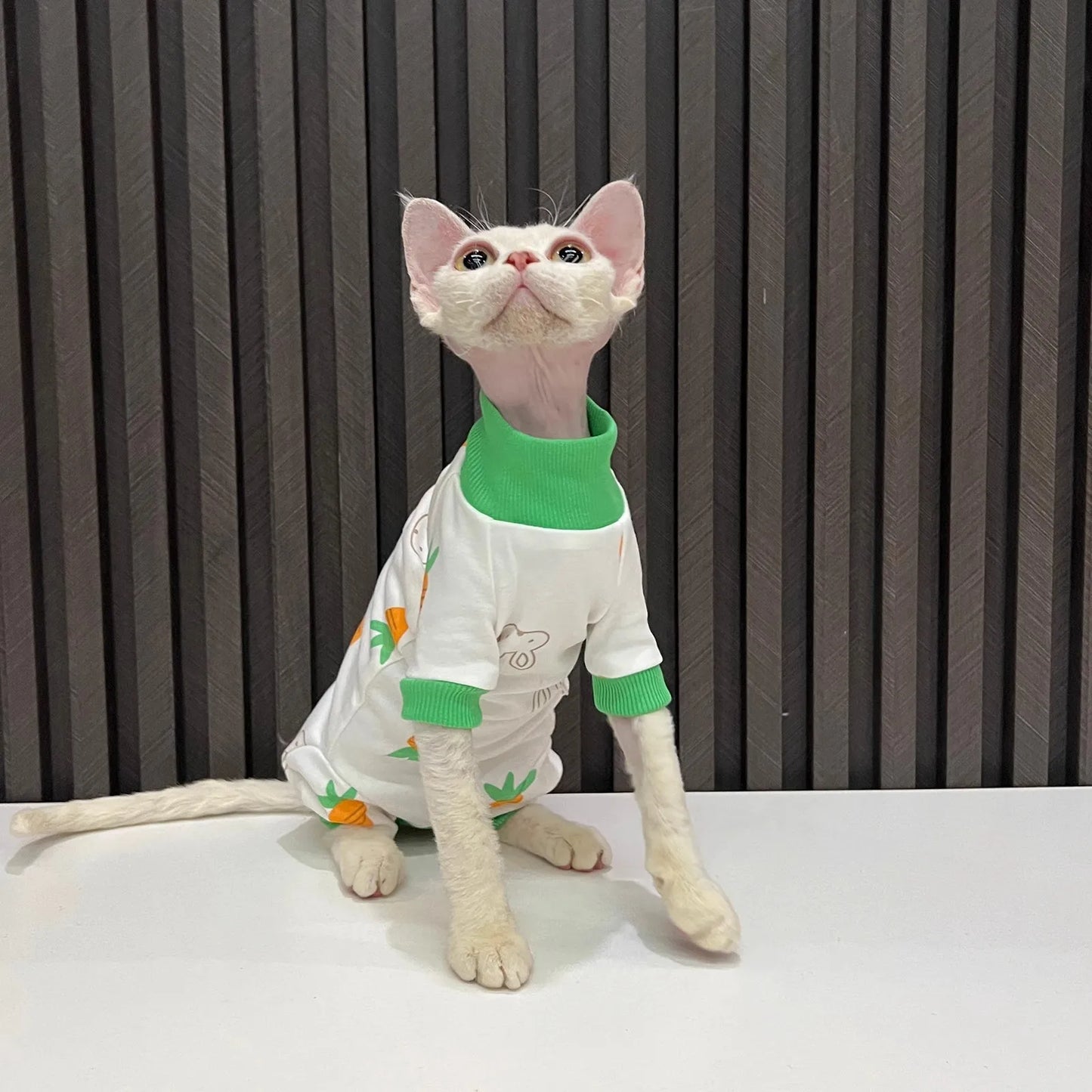 Cartoon Four-legged Clothes, Carrots, Bunny Prints, Hairless Cat Clothes, Sphynx Cats, Devon, All-inclusive, Hair-proof, Sleeved