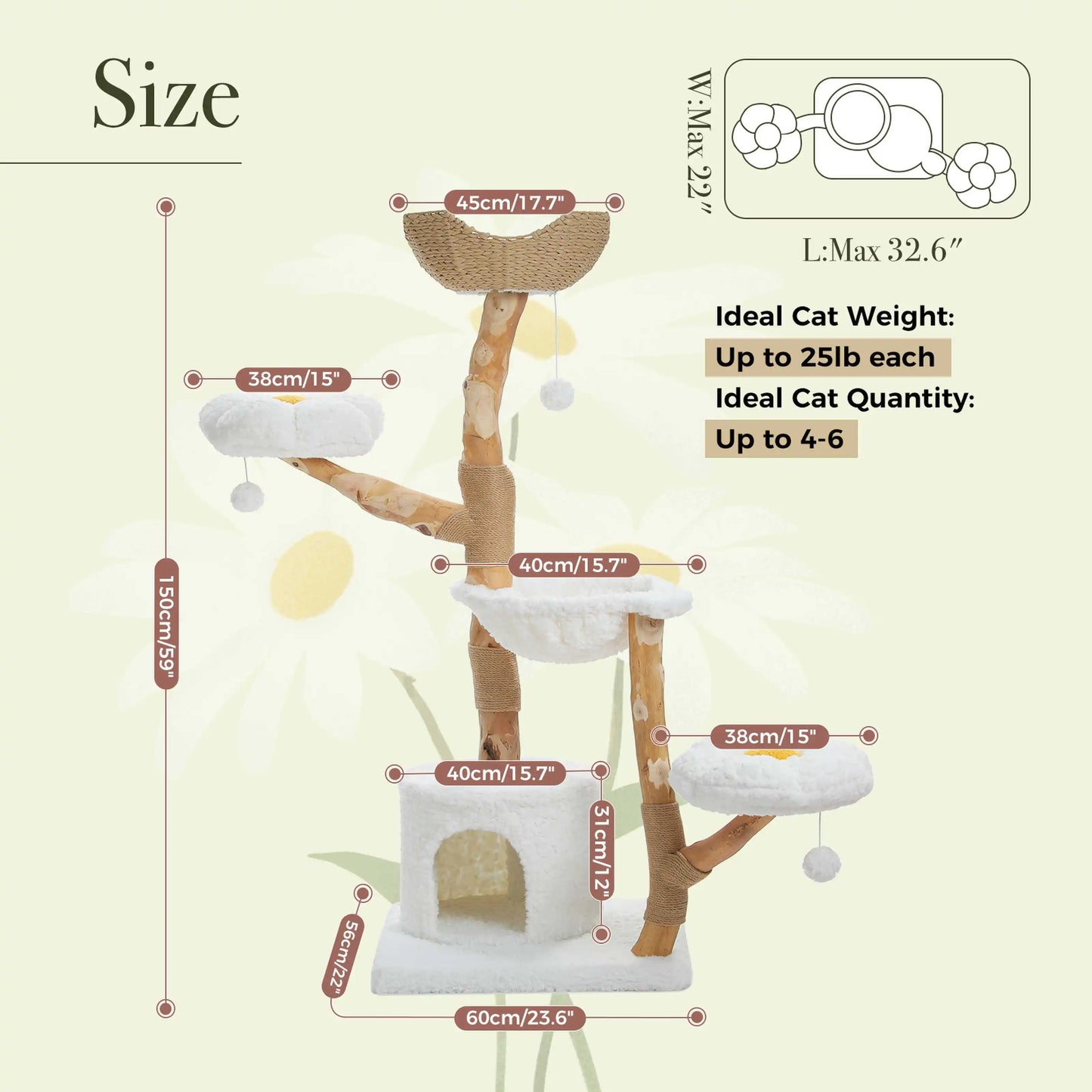 PEQULTICN Solid Wood Cat Tree With Multi Tier Condo Perches