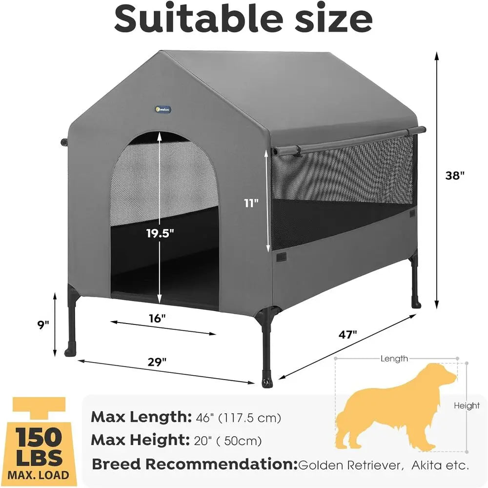 2-In-1 Outdoor Indoor Dog House And Cot Bed Shelter