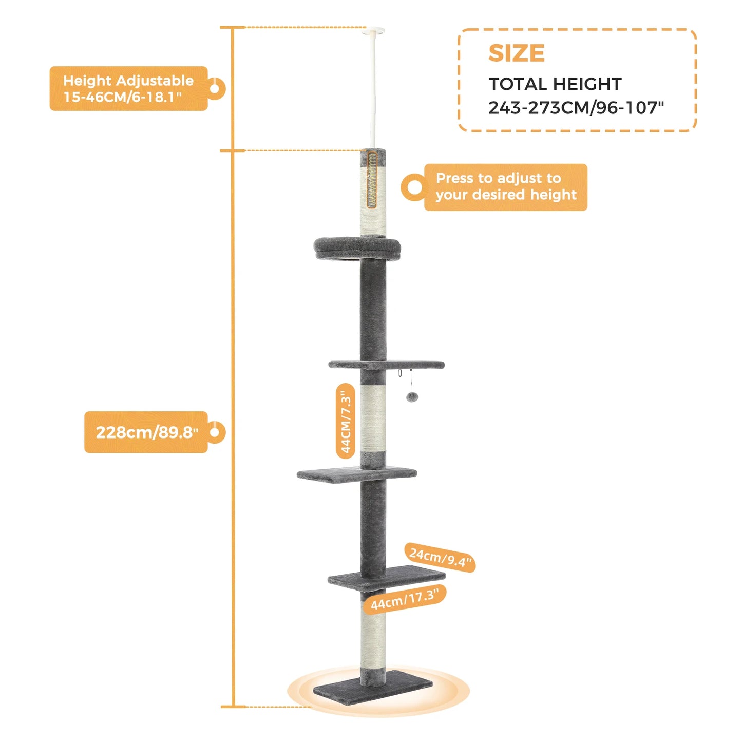 PEQULTICN Adjustable Height Cat Tree Floor to Ceiling Tower
