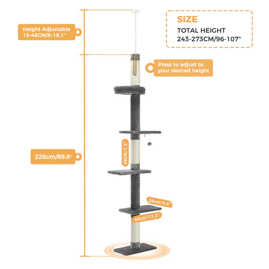 PEQULTICN Adjustable Height Cat Tree Floor to Ceiling Tower