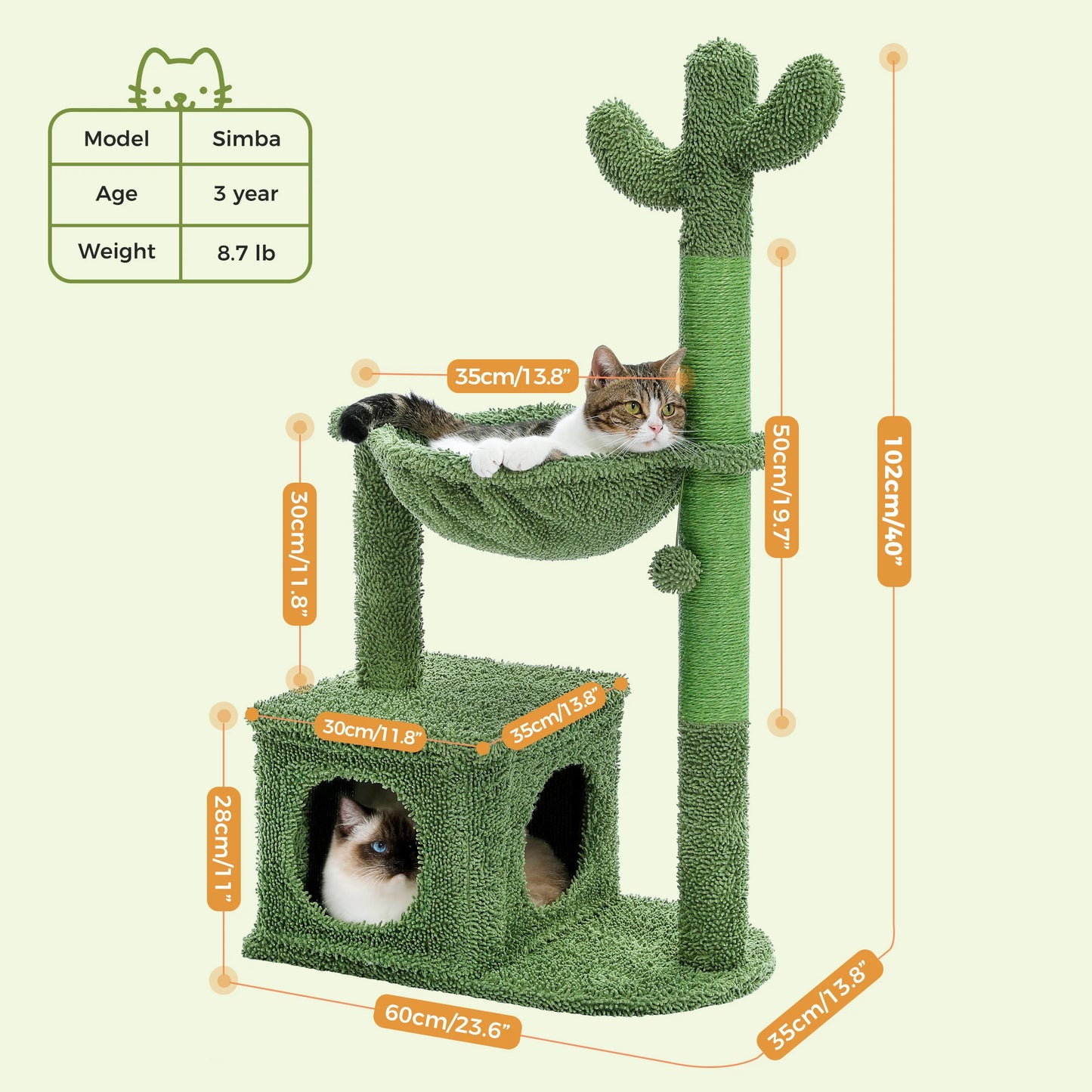 PEQULTICN Cactus Cat Tree With Condo Hammock Ball Scratcher