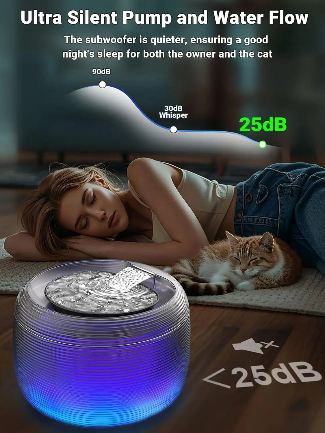 3.5L Quiet Cat Water Fountain with LED Light, Large Capacity Pet Fountain for Cats and Dogs, Easy Cleaning