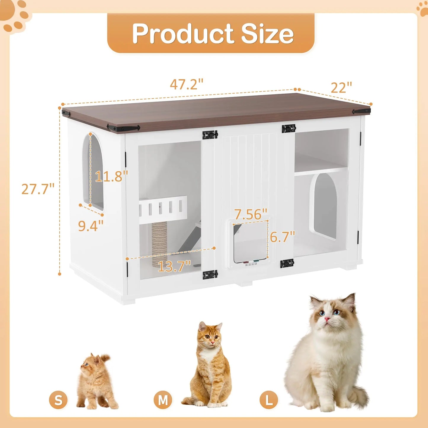 Cat House Litter Box Enclosure LED Light And Stairs