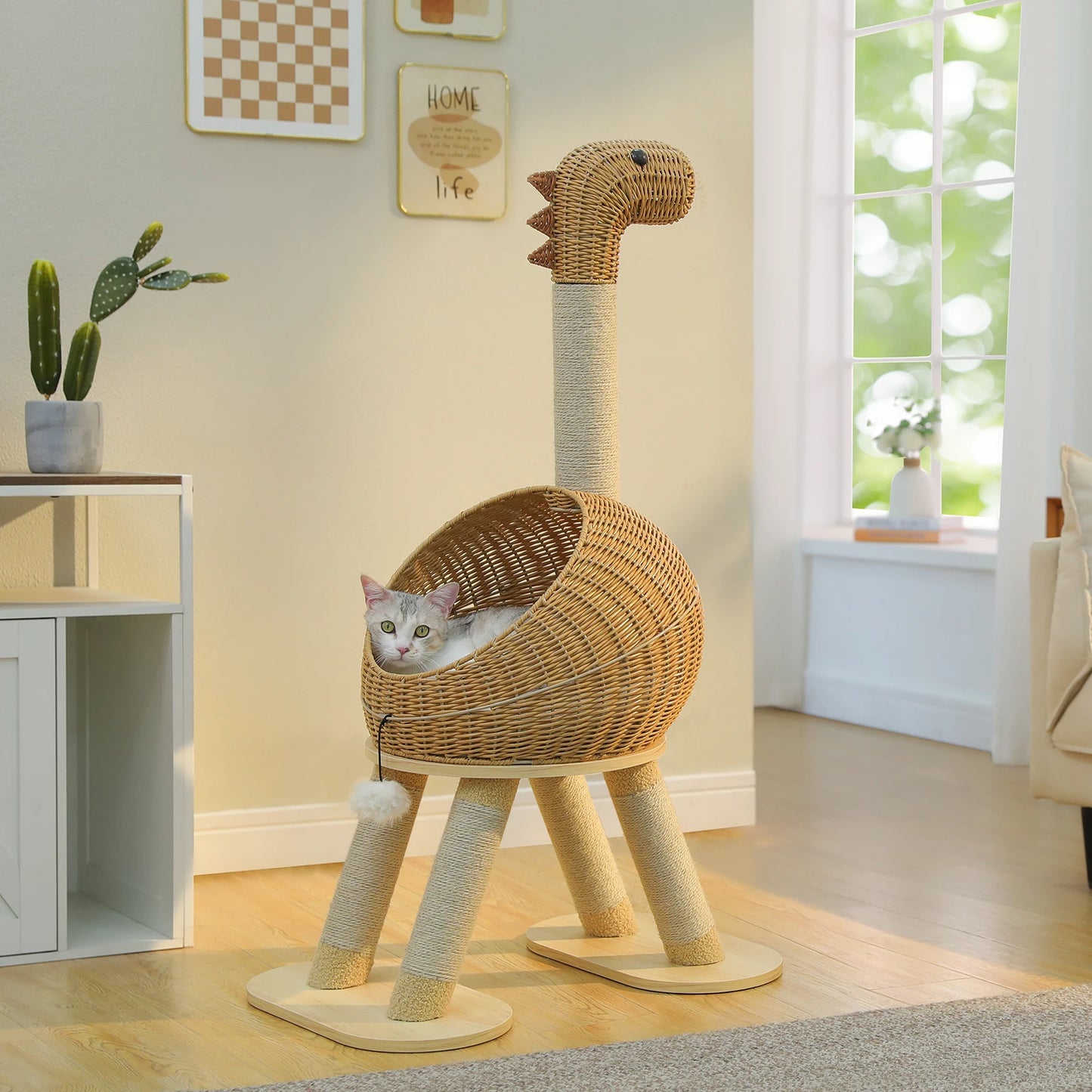 PAWZ Road Dinosaur Cat Tree Tower With Sisal Scratching Post Rattan Cat Condo