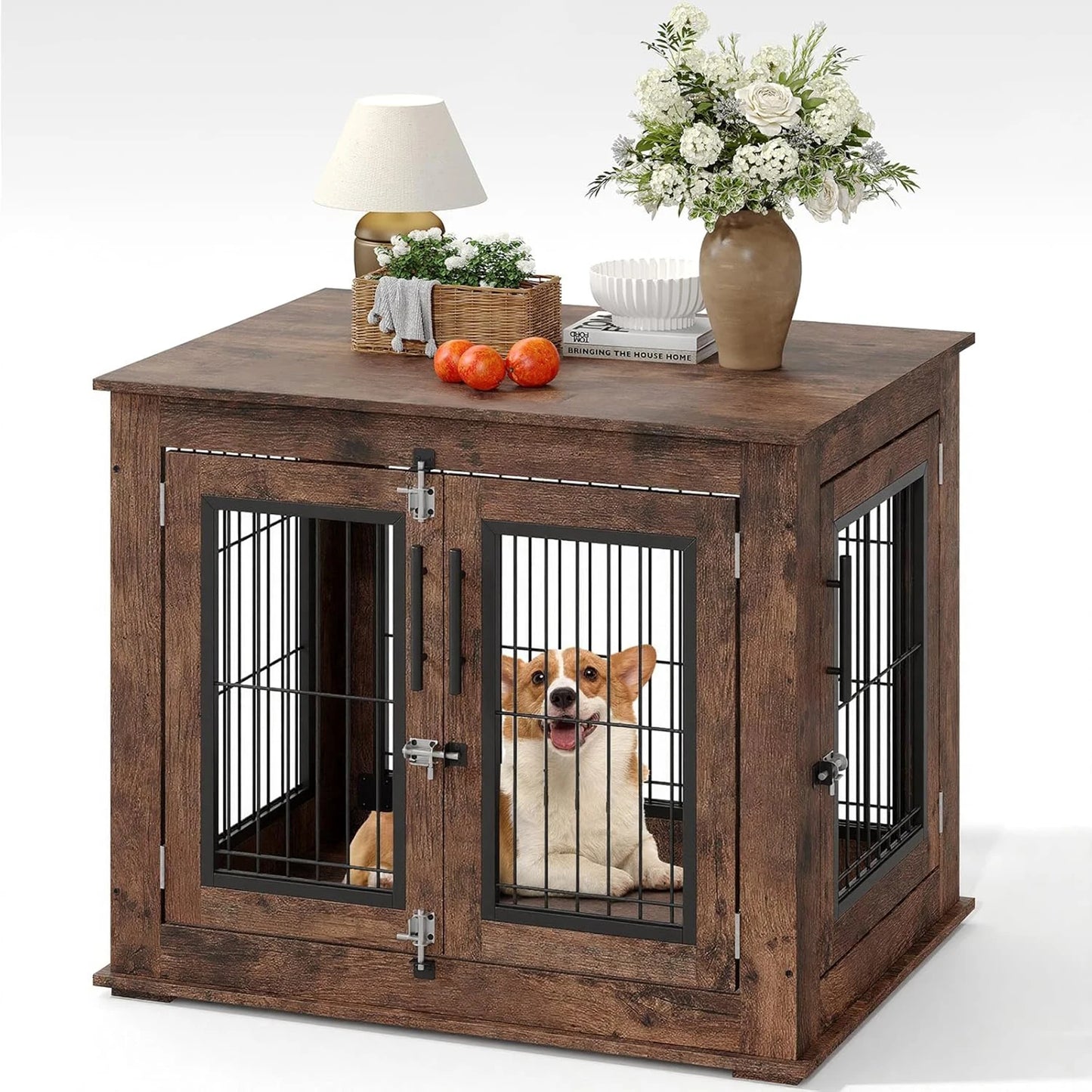 HiMISS Double-Door Pet Crate Furniture Kennel End Table For Dogs