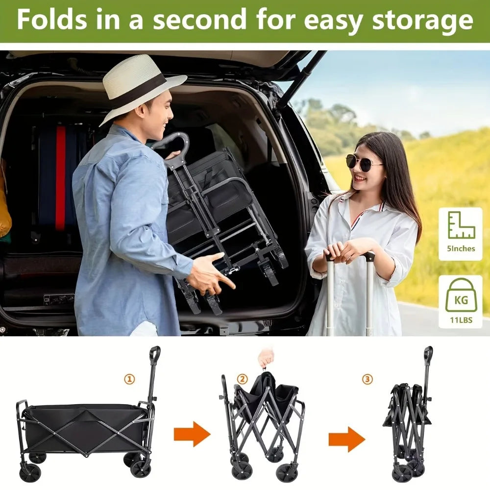 Heavy-Duty All-Terrain Folding Cart For Camping With Stainless Steel Frame