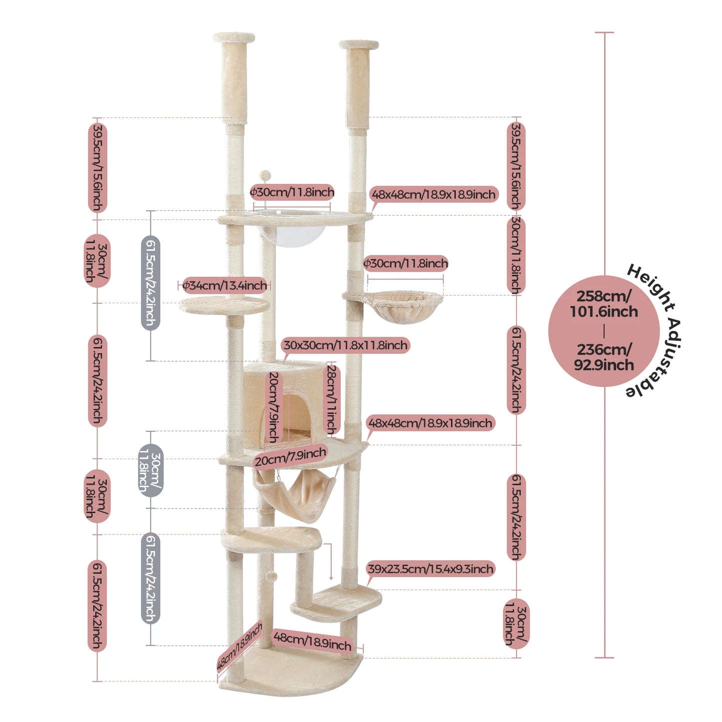PAWZ Road Multi Level Cat Tree For Indoor Cats With Condo Hammock