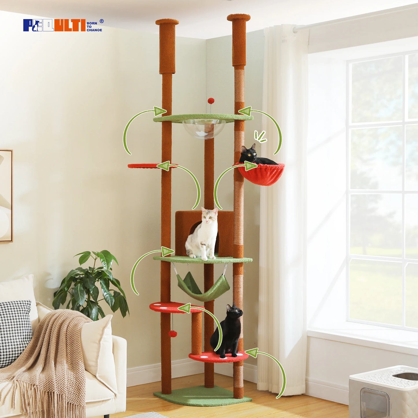 PAWZ Road Multi Level Cat Tree For Indoor Cats With Condo Hammock