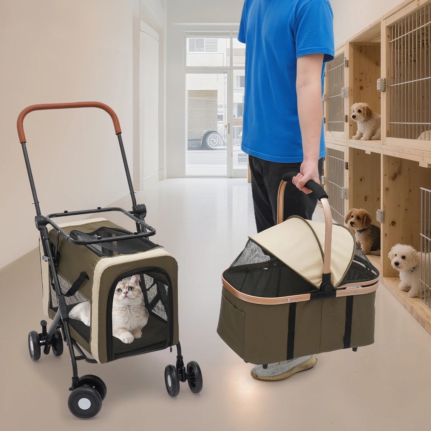 3-In-1 Foldable Pet Stroller With Dual Carriers 77lbs