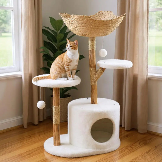 HiMISSCN Multi Level Cat Tree Tower With Bed and Condos