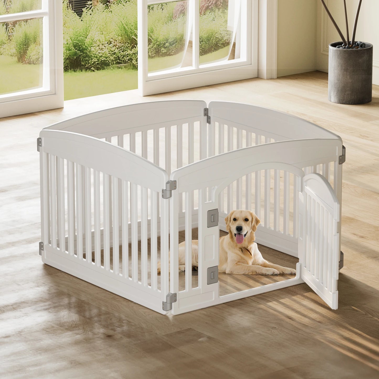 JHK Plastic Dog Playpen Expandable Fence for Dogs Outdoor Use