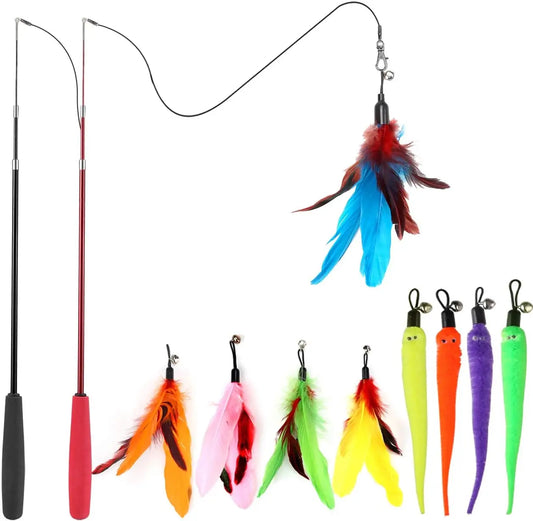 Indoor Cat Toys Set Interactive Wand Toy And Feather Refills