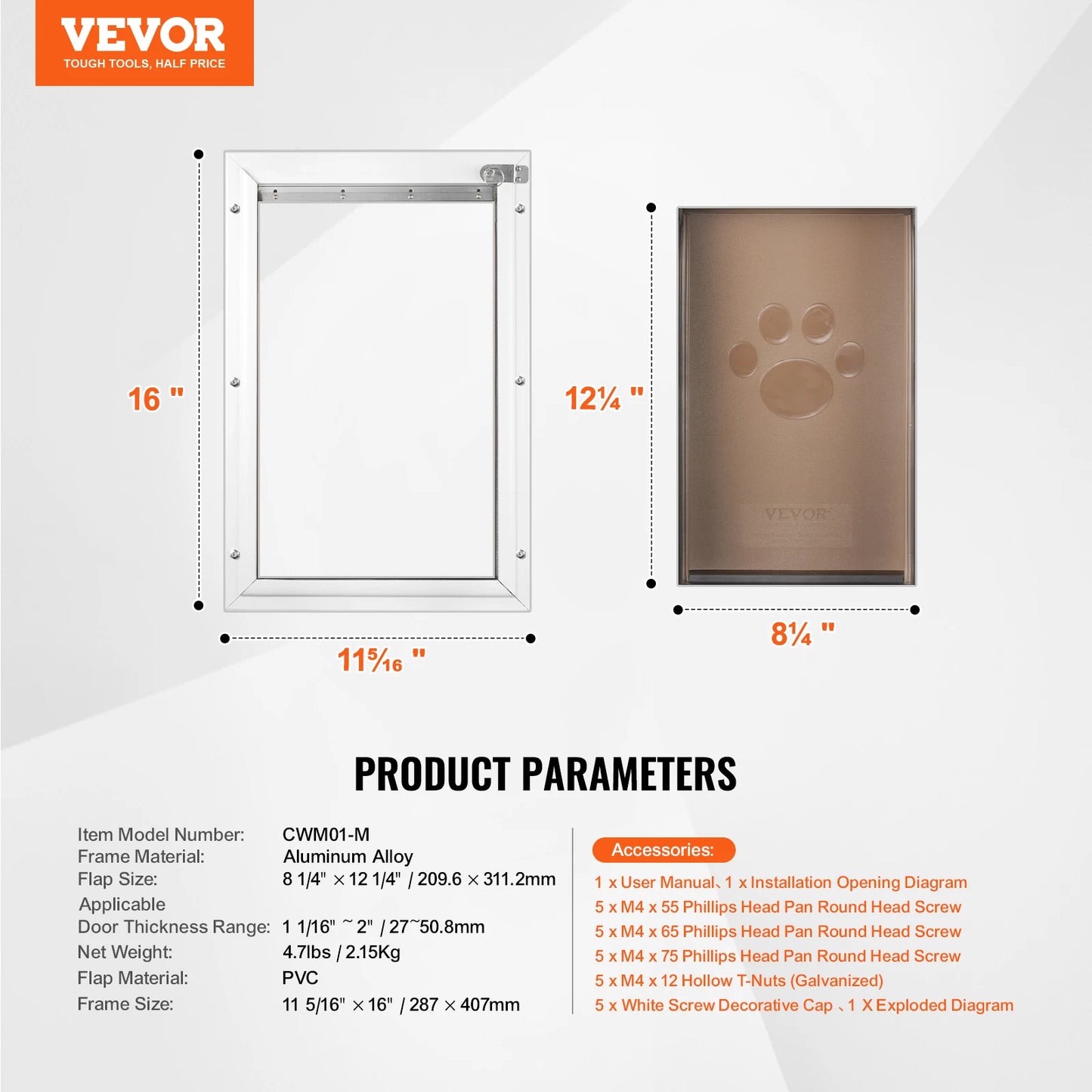SucceBuy Pet Door Aluminum Frame With Lock Flap System