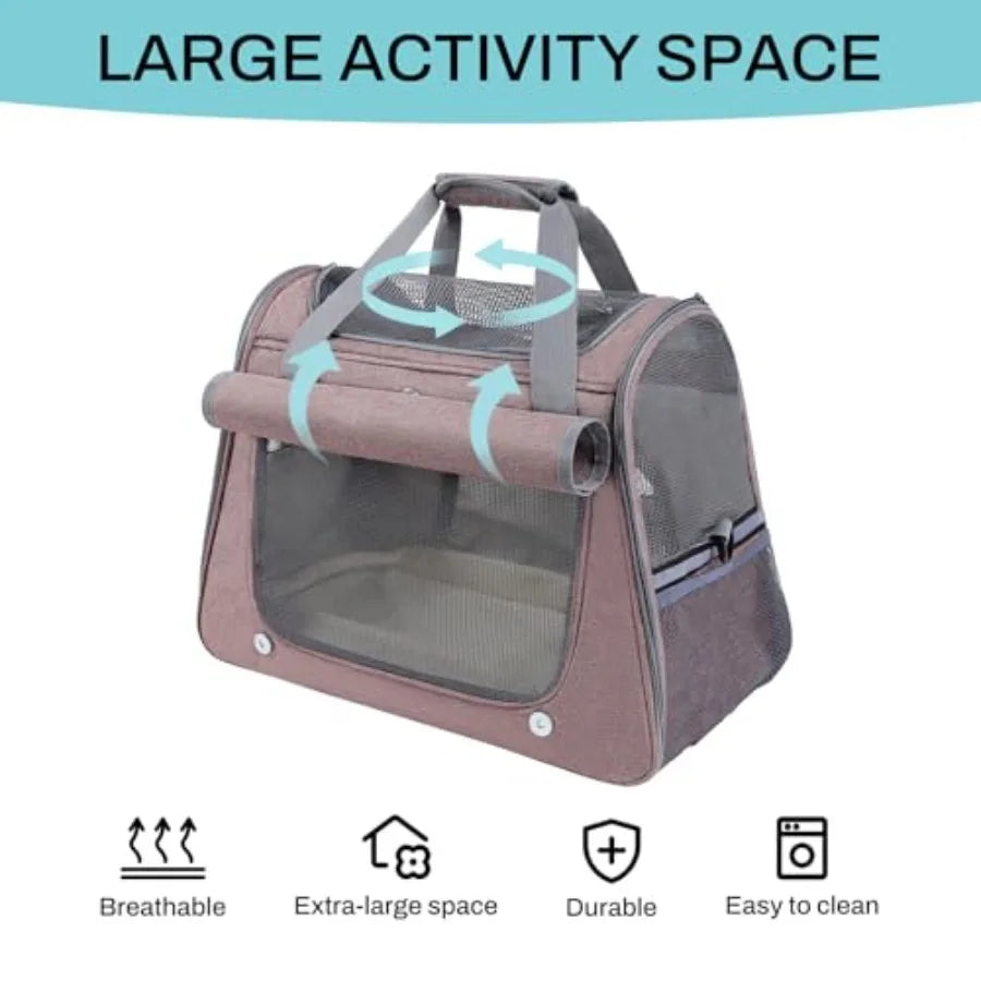Airline Approved Soft-Sided Pet Carrier for Cats Small Dogs - Ventilated Travel Bag with Removable Mat Under 15 lbs Red