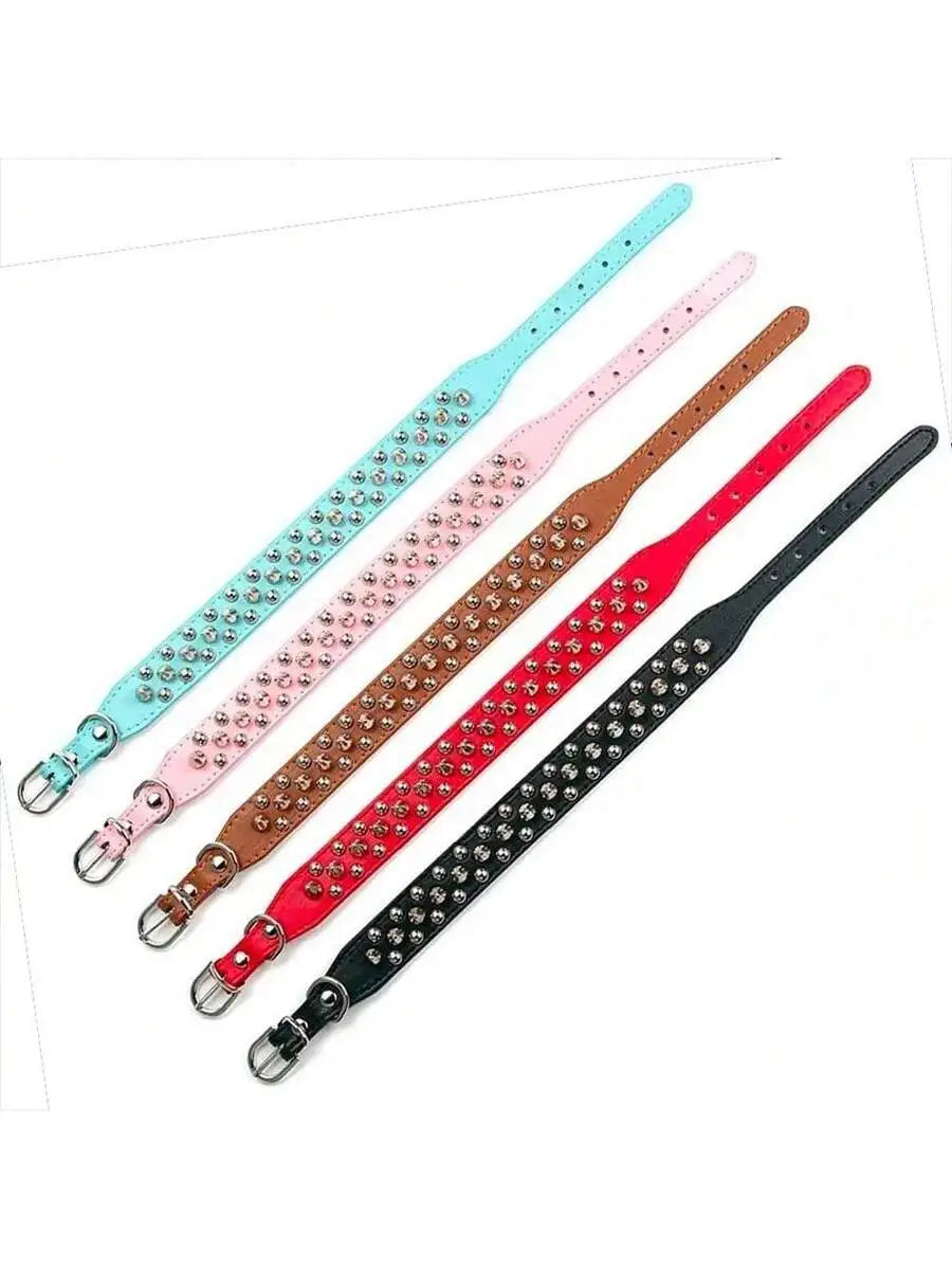 Adjustable Leather Dog Collar With Rivet Spikes And Buckle