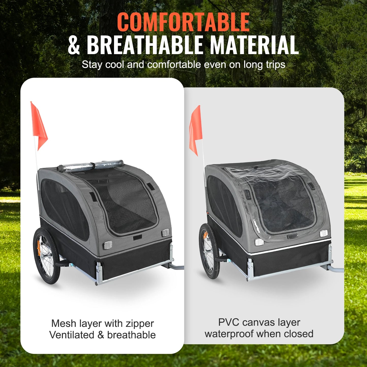 SucceBuy Collapsible Dog Bike Trailer Pet Cart With Wheels Reflectors