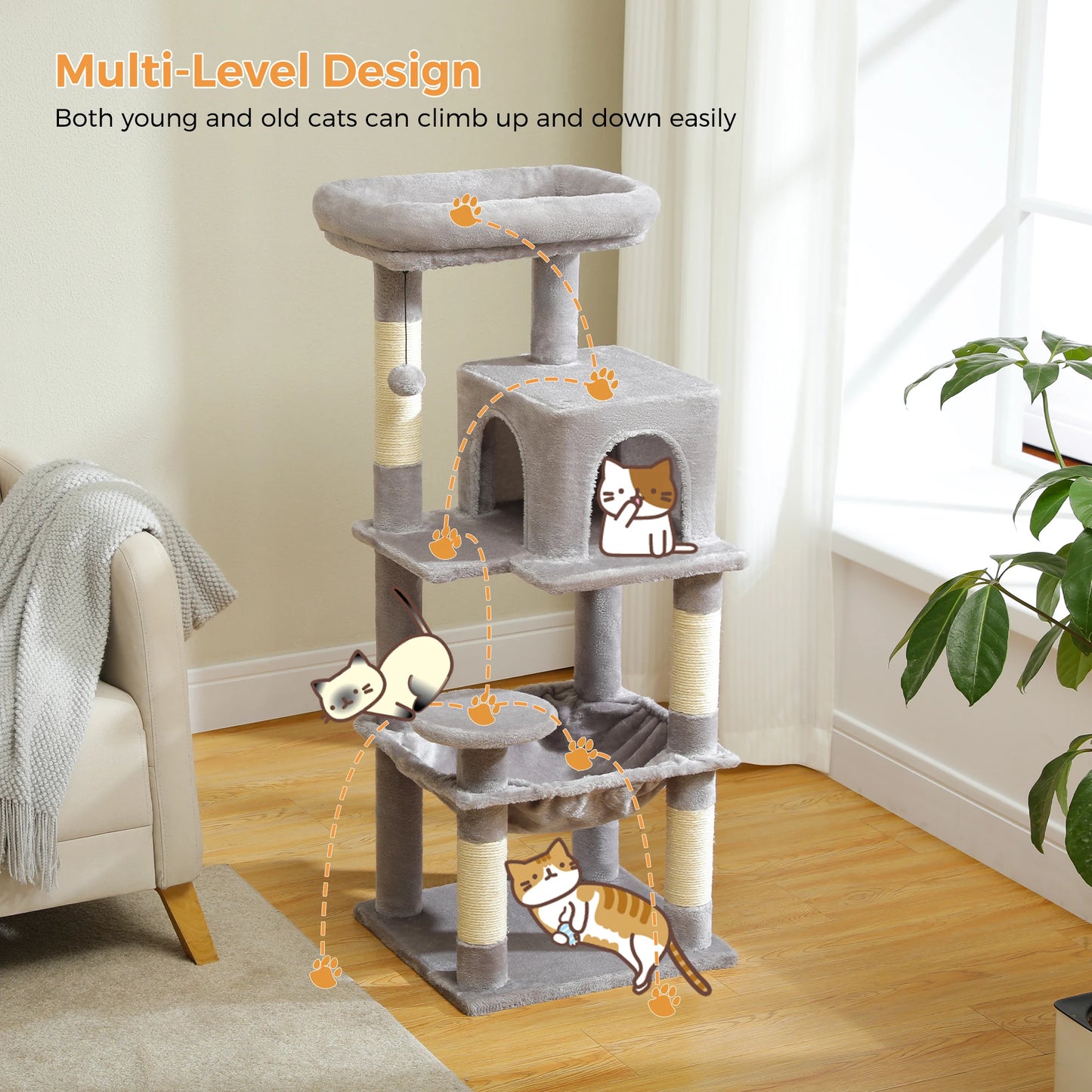 PETEPELACN Cat Tree Indoor 5-Tier Cat Tower With Metal Frame
