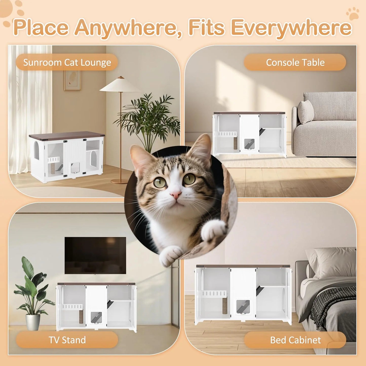 Cat House Litter Box Enclosure LED Light And Stairs