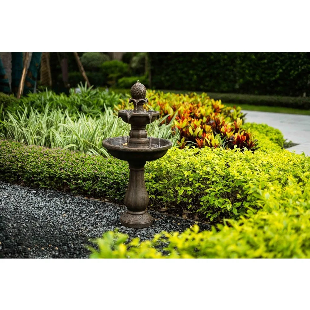 3 Tiered Outdoor/Indoor Water Fountains, 42.2 in. Tall, Like Stone Bird Bath for Outside, Elegant Waterfall Feature
