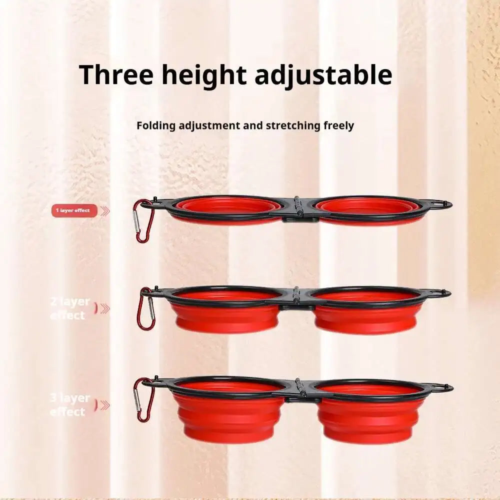 New 2 in 1 Collapsible Dog Travel Bowl Double Bowls Folding Food Water Bowl Portable Hangable Dog Feeder for Outdoor Dog Product