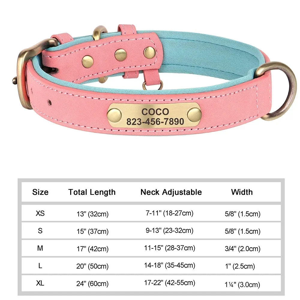 COOYOMOO Personalized Leather ID Nameplate Dog Collar Padded Comfort Engraving