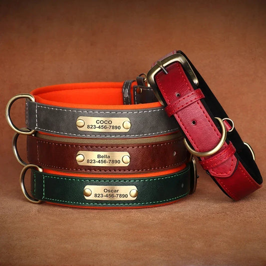 COOYOMOO Personalized Leather ID Nameplate Dog Collar Padded Comfort Engraving