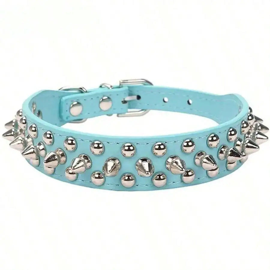 Adjustable Leather Dog Collar With Rivet Spikes And Buckle
