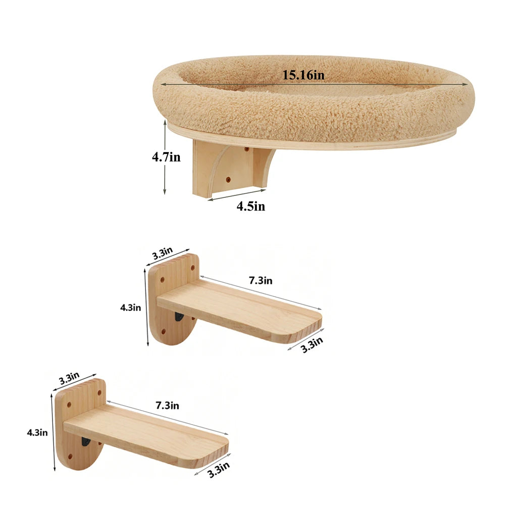 PETRAVEL Cat Wall Mount Climbing Ladder With Hammock Scratching Post