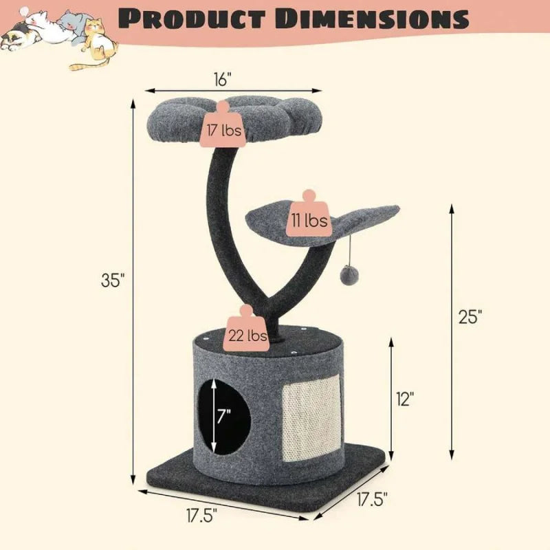 Indoor Cat Tree With Curved Metal Frame And Sisal Board