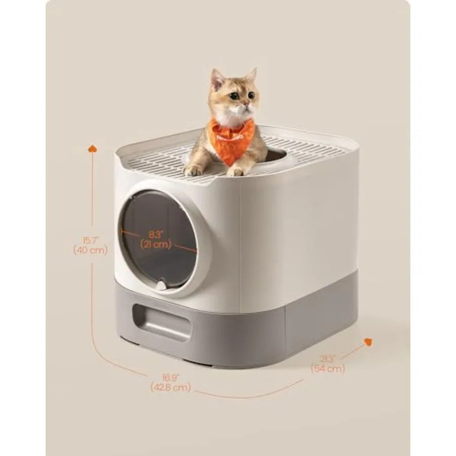 Cat Litter Box with Lid, XL Enclosed Litter Box with Slide-Out Tray, Scoop, Brush, Anti-Tracking, for Cats of Different Sizes,