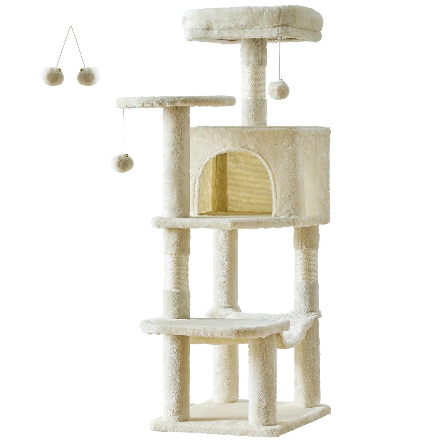 JHK Cat Tree Four-Tier Multi-Cat Climbing Tower With Sisal Posts